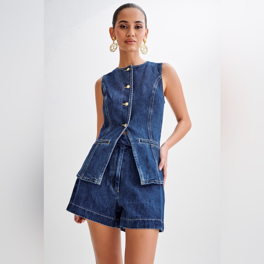 Meshki Abel Denim Button Up Top- Dark Blue (Brand New/ Never Worn)
